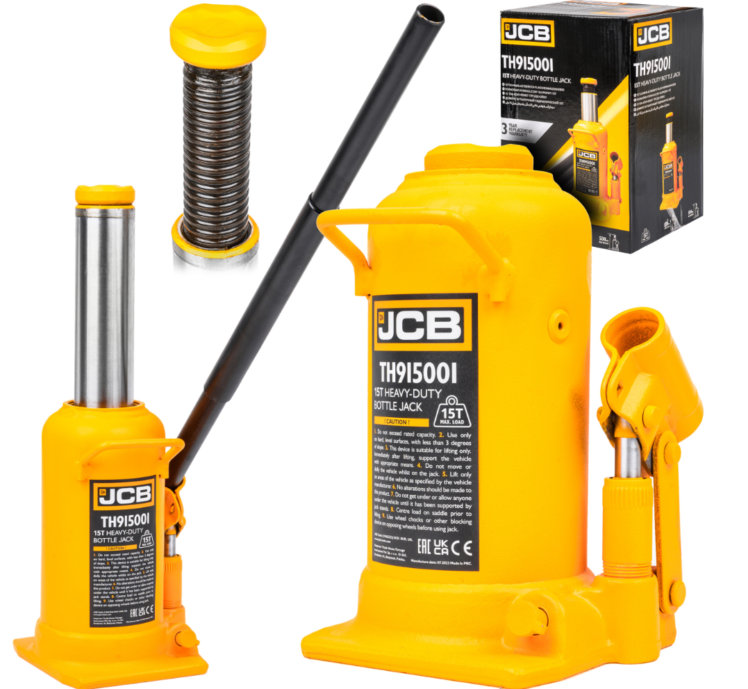 JCB 15 Tonne Heavy-Duty Automotive Hydraulic Bottle Jack, 508mm Maximum Lift | JCB-TH915001