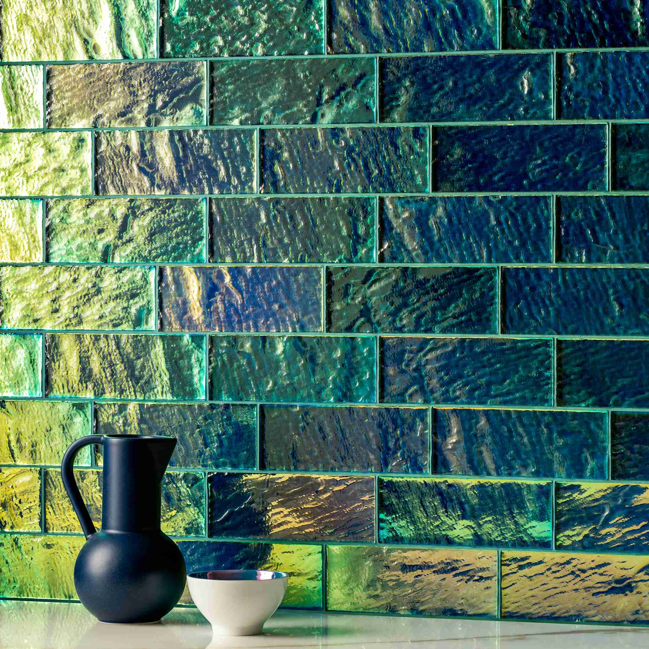 Original Style Glassworks Blue Gloss Brick Radiance Tile 8x20cm