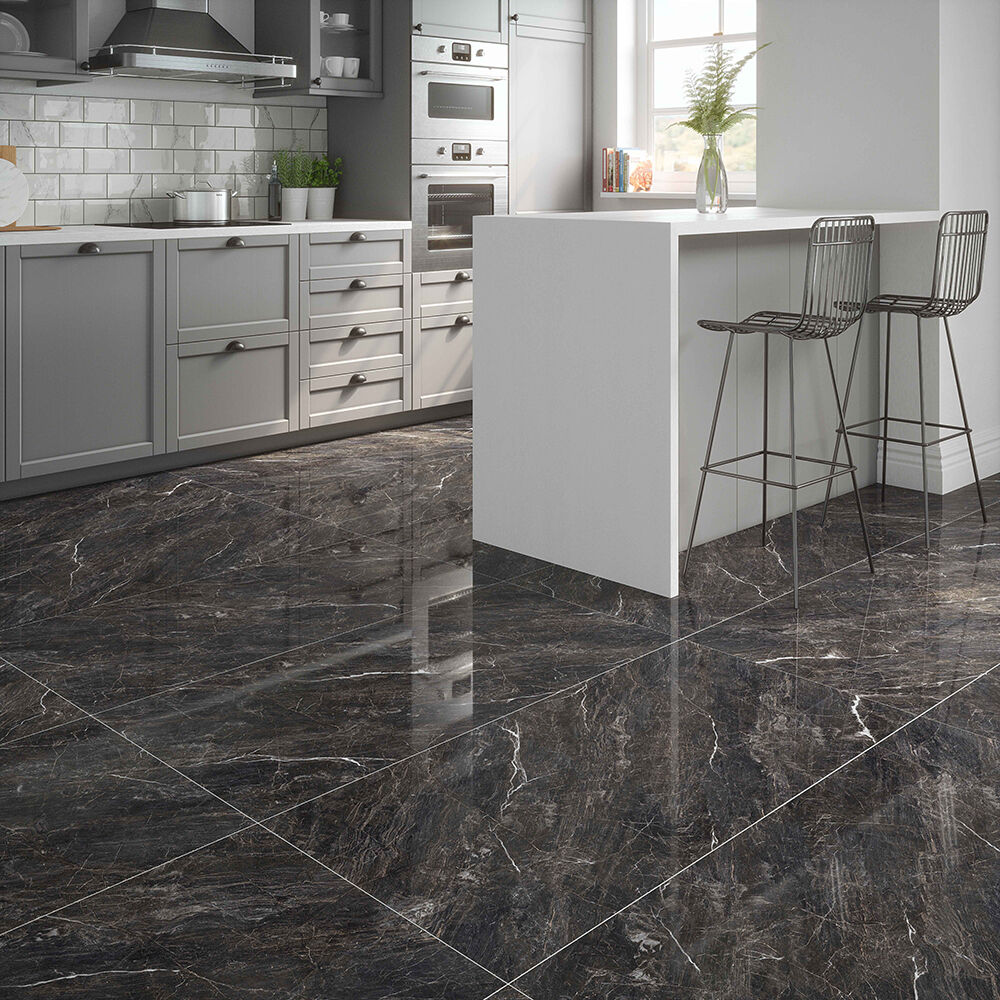 Zeus Midnight Black Glazed Porcelain Wall & Floor Tile 60x60cm