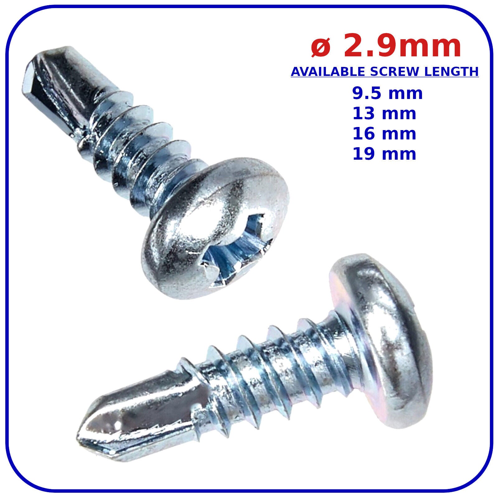 ø 2.9 mm Self Drilling Screws Pan Head Zinc Plated DIN 7504