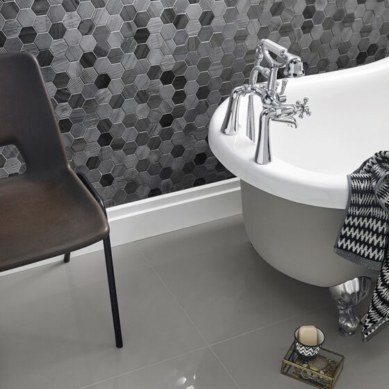 Midnight Stone Hexagon Mixed Finish Marble Mosaic Wall and Floor Tile 30x30cm