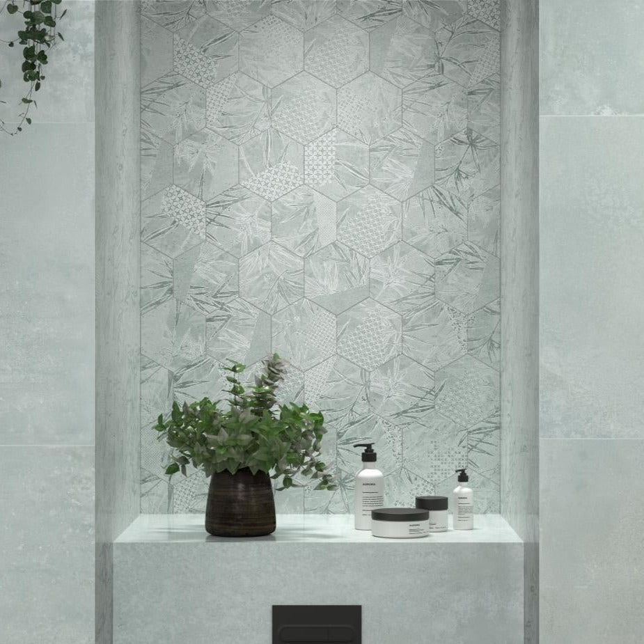6m² Job Lot | Dune Magnet Tropic Hexagon Argent Wall & Floor Tile 15x17cm