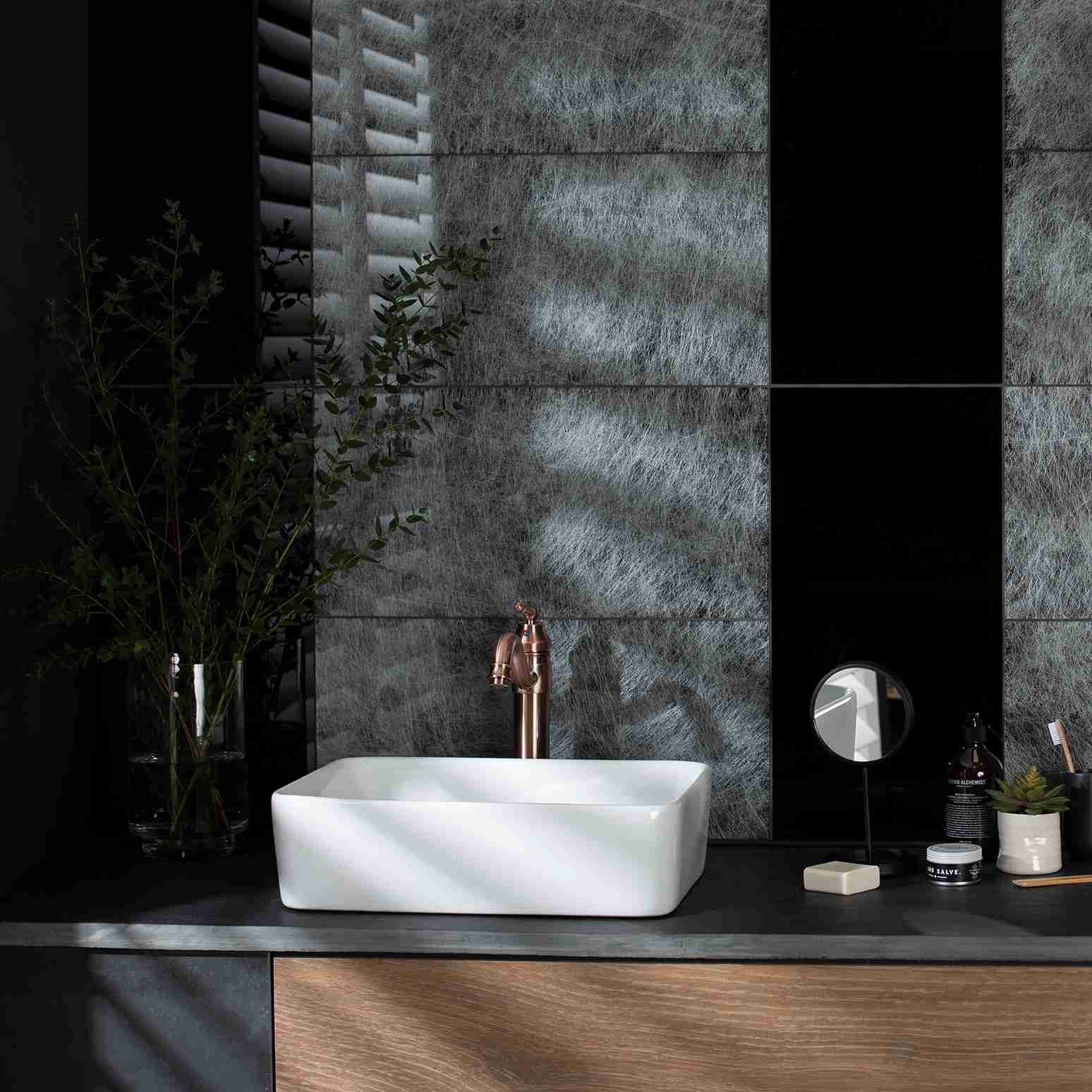 Оriginal Style Glassworks Spun Silk Silver on Black Decorative Effects Glass Tile 30x60cm