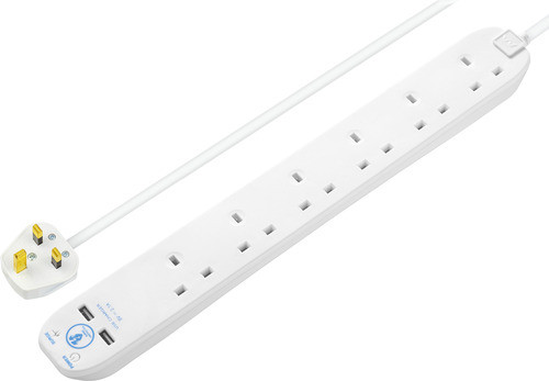 6 Skt 2M 13A Srg Ext Lead + Usb White SRGU6210N-MP