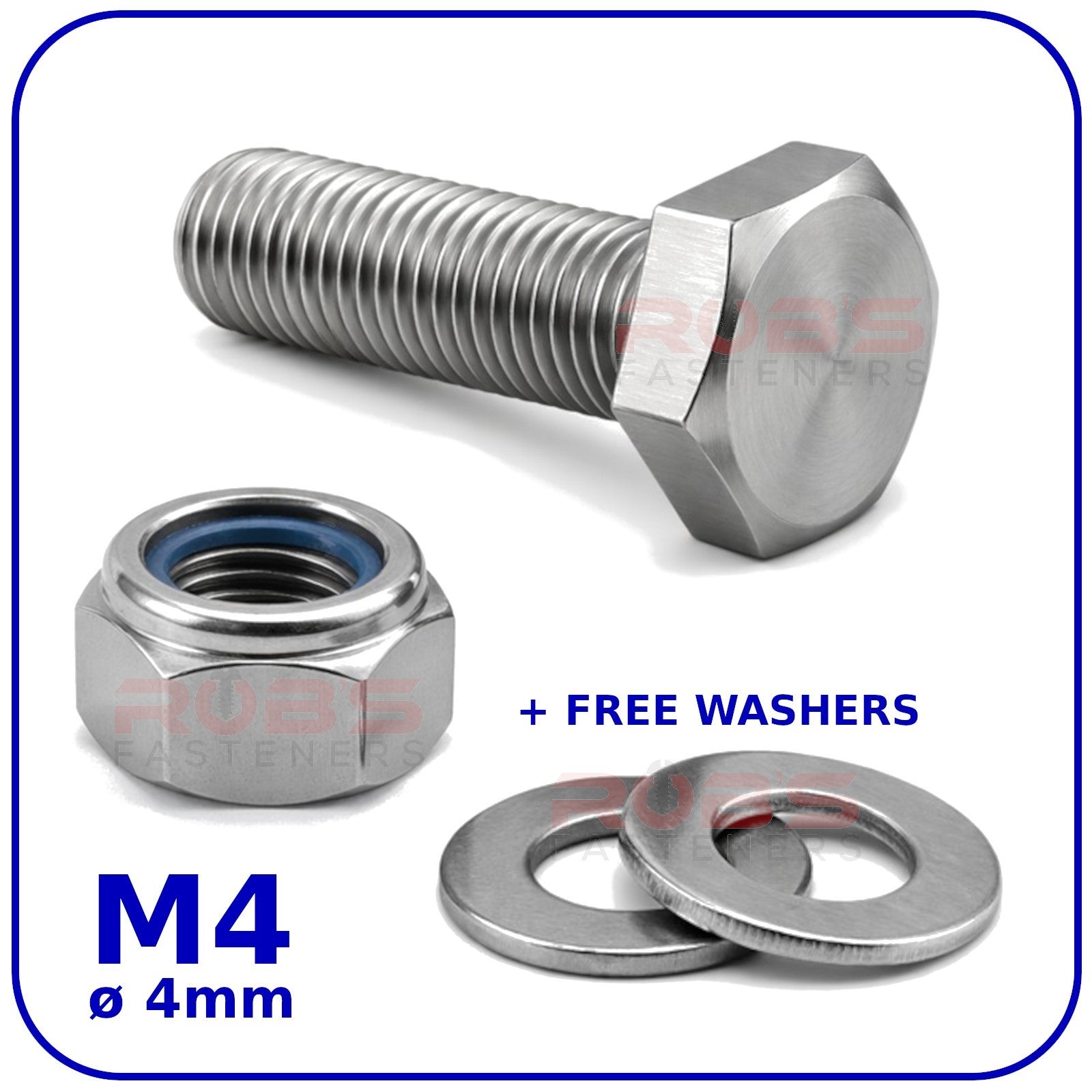 M4 Hex Set Screws Nyloc Nuts and Washers Zinc Plated BZP Full Thread Bolts 8.8
