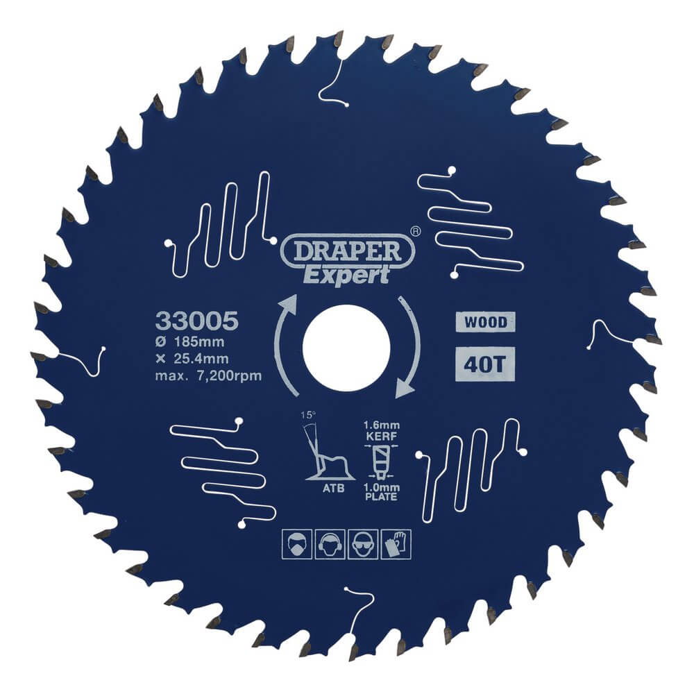 33005 Draper Expert Tct Circular Saw Blade For Wood With Ptfe Coating 185 X 25.4Mm 40T each
