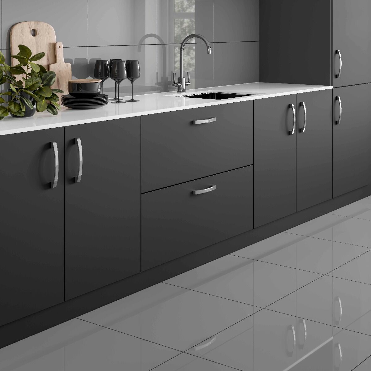 Space Grey Glazed Porcelain Wall and Floor Tile 60x60cm