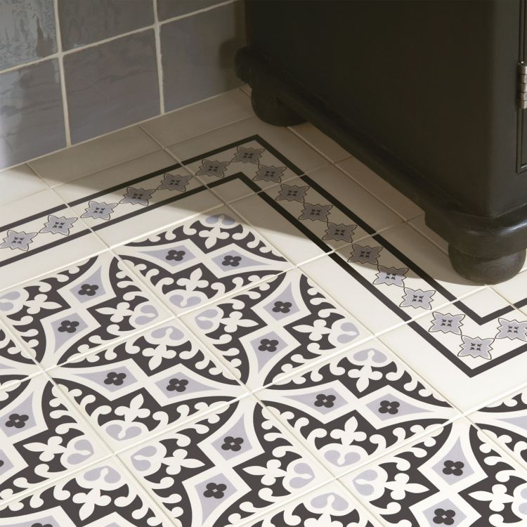 Original Style Odyssey Primo Marrakech Border Light Grey and Black on White 15x15cm