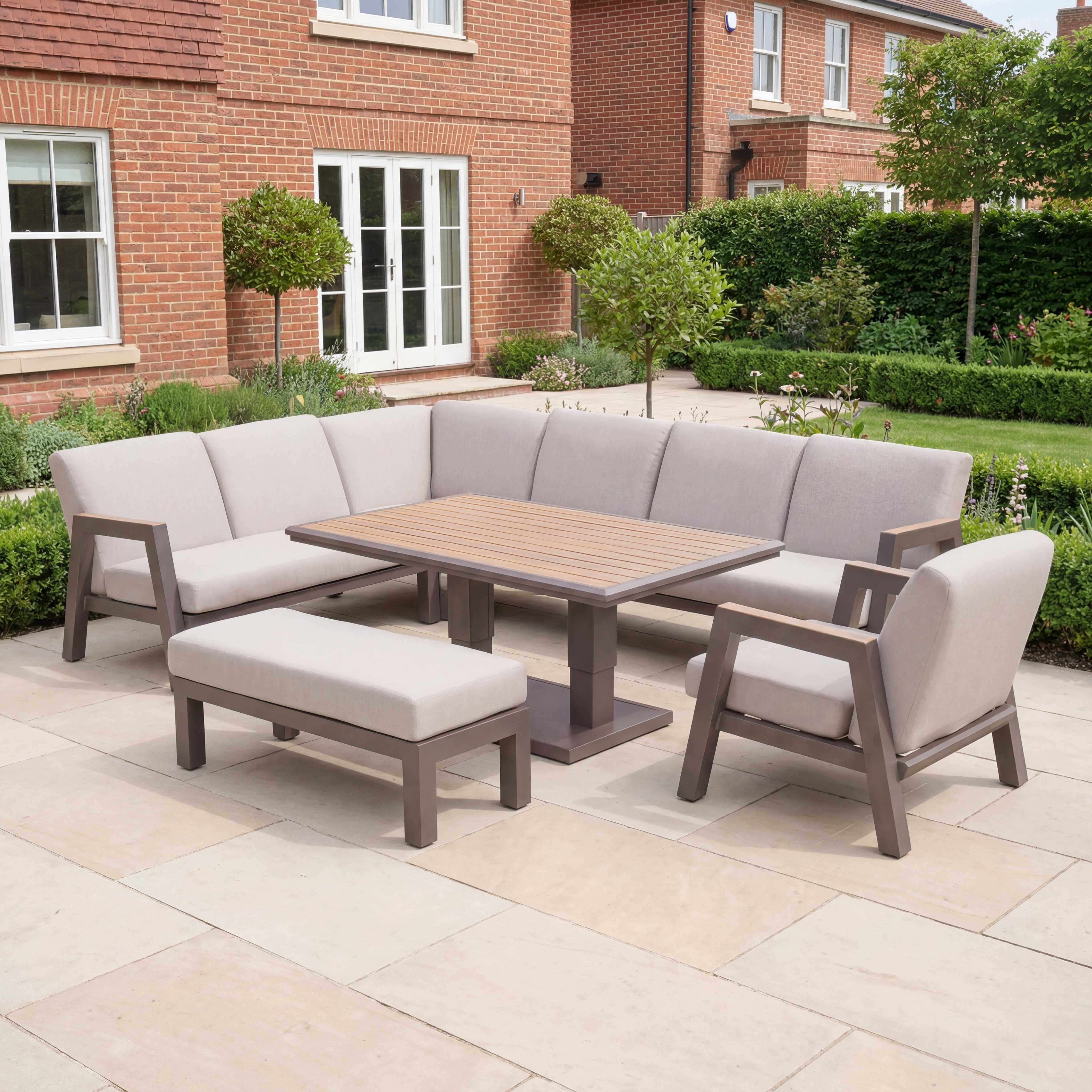 Nova - Hunter L-Shaped Corner Sofa Lounge Dining Set with Rectangular Rising Table - Bronze