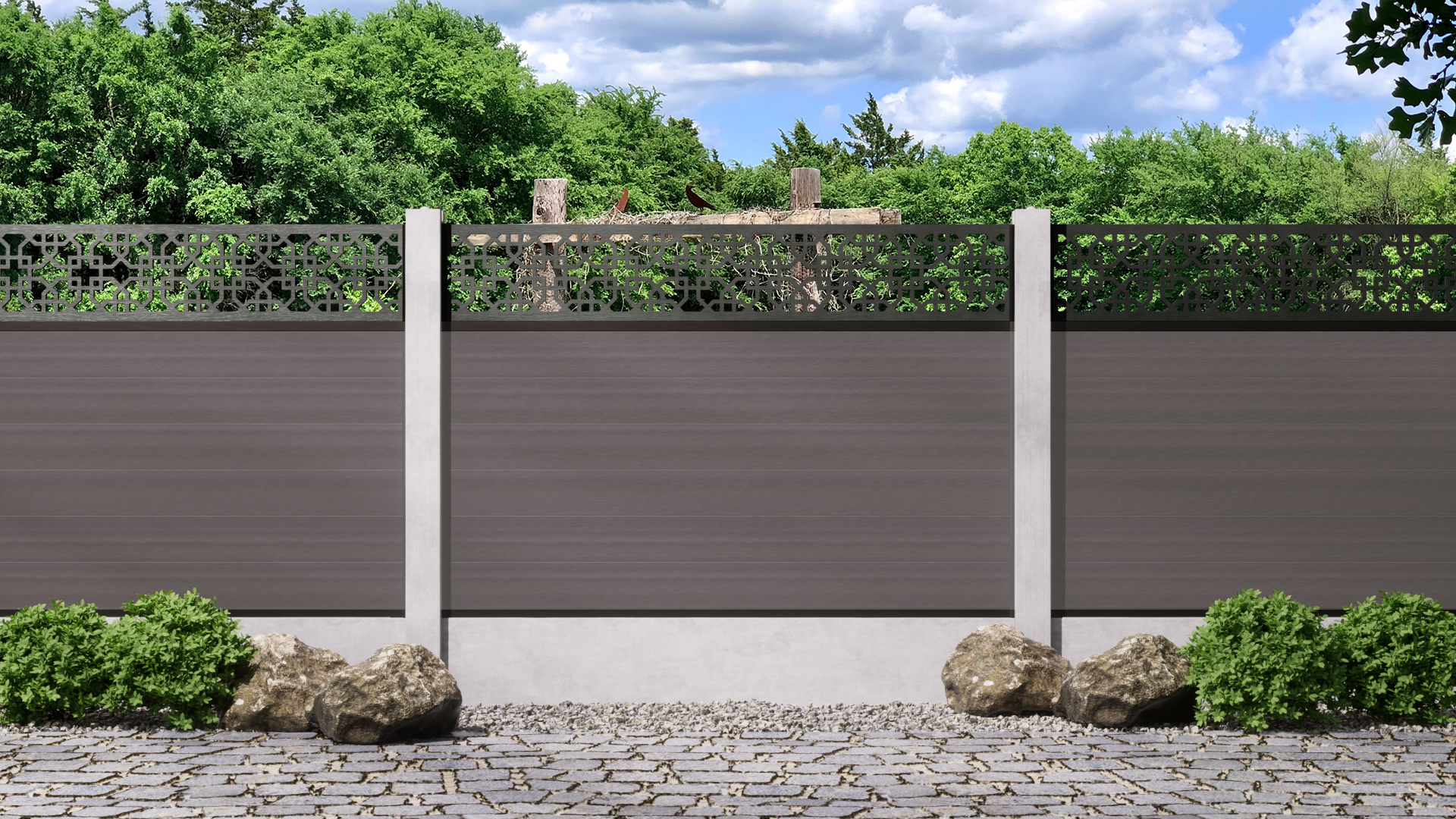 1.2m – Stone – London Decorative Panel With Fence