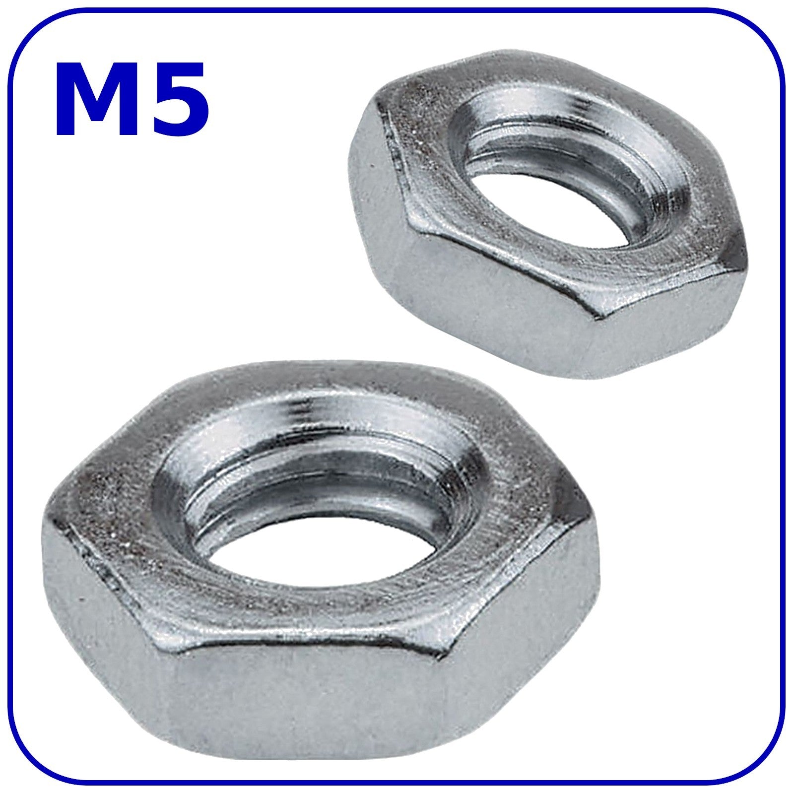 M5 Thin Half Lock Nuts Hex 0.8mm Pitch BZP Zinc Plated Steel DIN 439