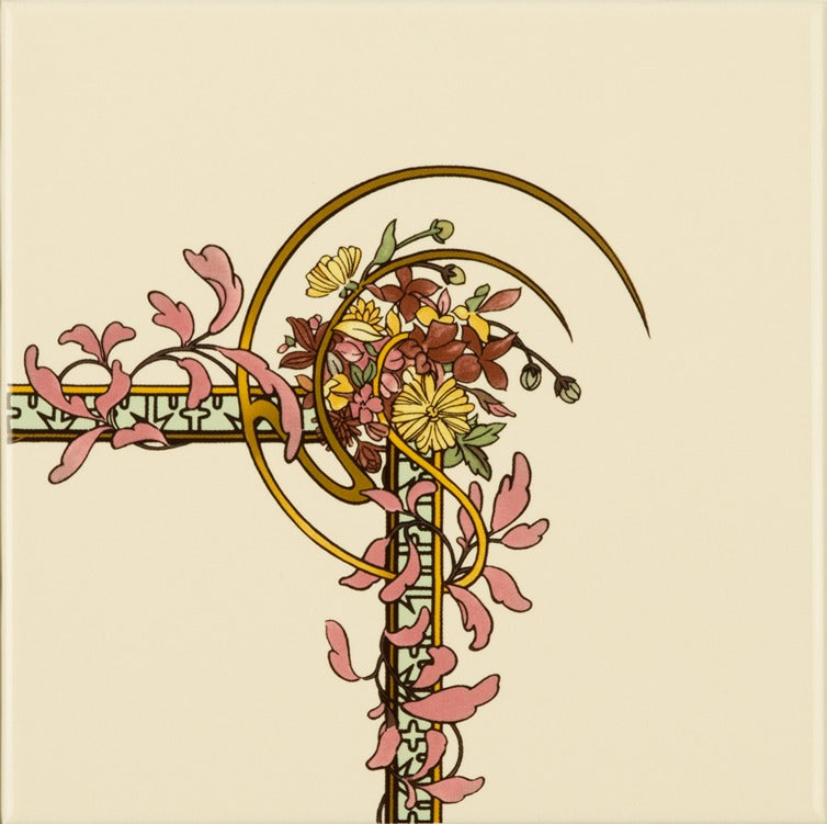 Original Style Artworks Alphonse Mucha Spring (Right Hand) Corner Tile on County White