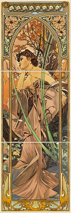 Original Style Artworks Alphonse Mucha Evening Reverie 3-Tile Panel