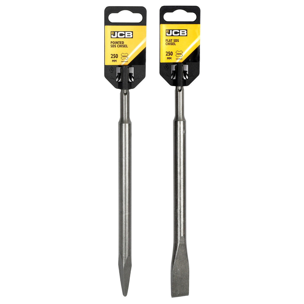 JCB SDS Plus Chisels Twin Pack, 250mm Pointed, 20x250mm Flat Chisel | JCB-SDSCH-PK