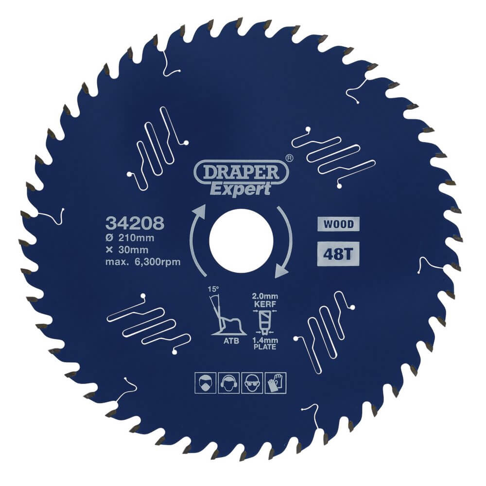 34208 Draper Expert Tct Circular Saw Blade For Wood With Ptfe Coating 210 X 30Mm 48T each