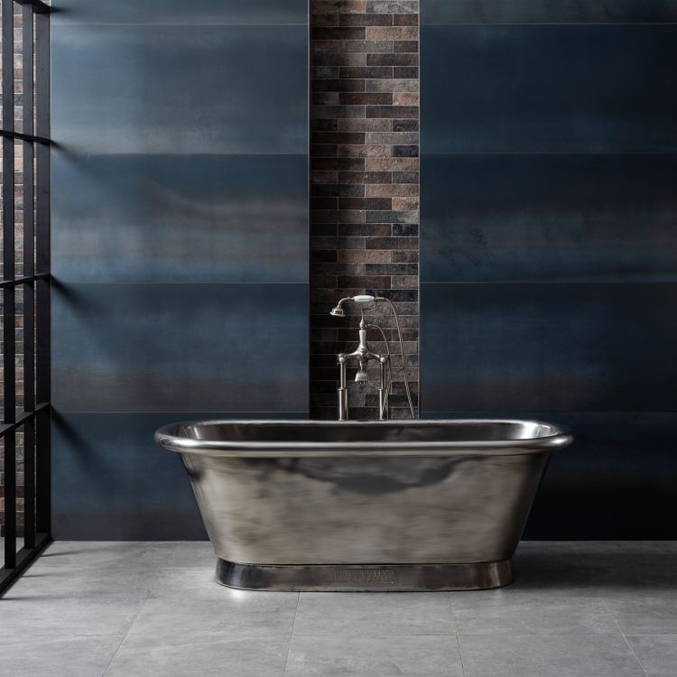 Original Style Tileworks Steel Midnight Blue Rectified Glazed Metallic-finish Porcelain Tile 60x120cm