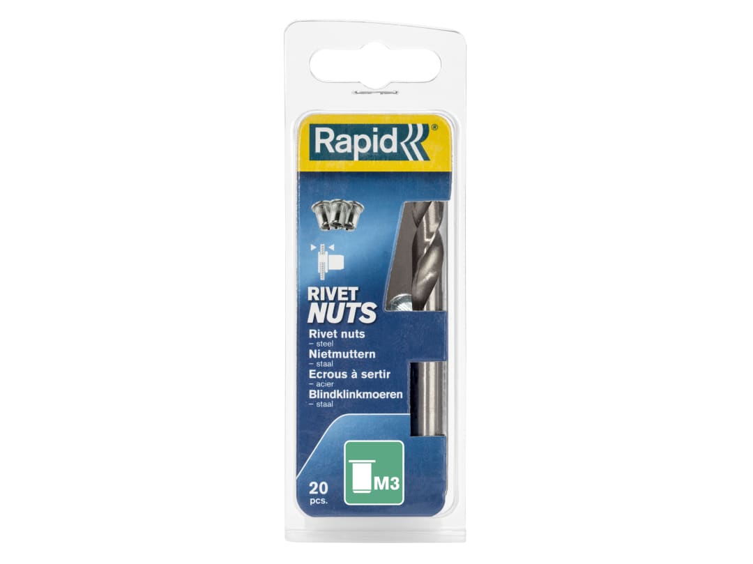 Rapid Steel Rivet Nuts M3 (Pack 20 + Free Drill Bit) 5000670