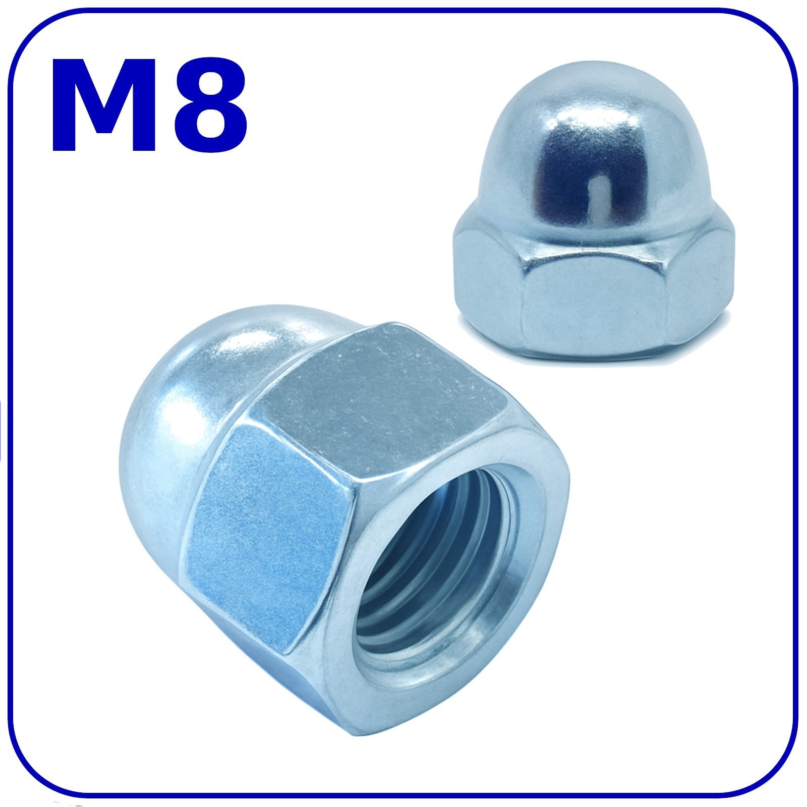 M8 Dome Acorn Cap Nuts Zinc Plated Steel DIN 1587 1.5mm Pitch