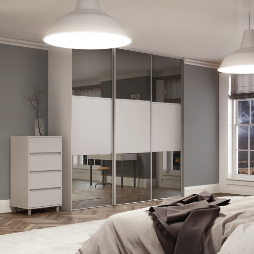 Spacepro Beige MFC and Glass Classic Frame Mirror Panel Sliding Doors, Size: 1760x2260mm