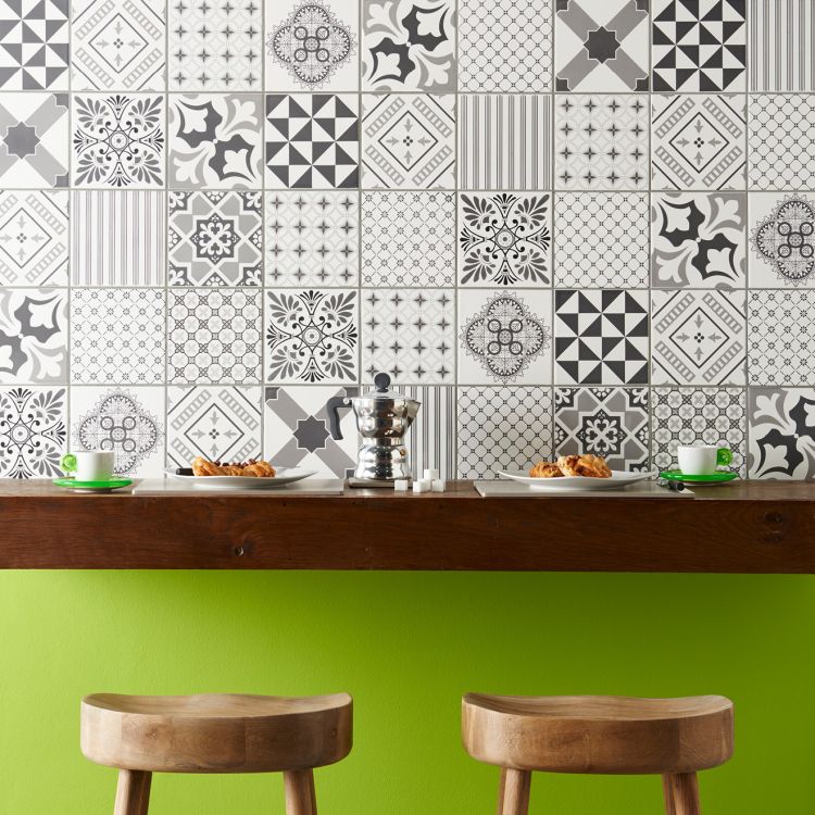 Original Style Odyssey Grey Tapestry Set-12 on Brilliant White Tile 30x90cm