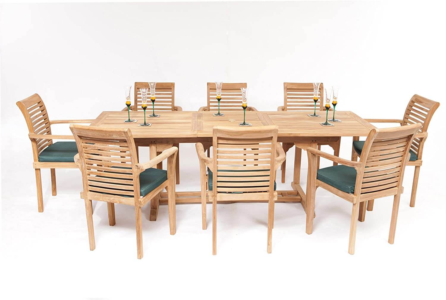 Hanover 8 Seater Rectangular HEAVY DUTY Teak Dining Set with Stacking Chairs & Cushions