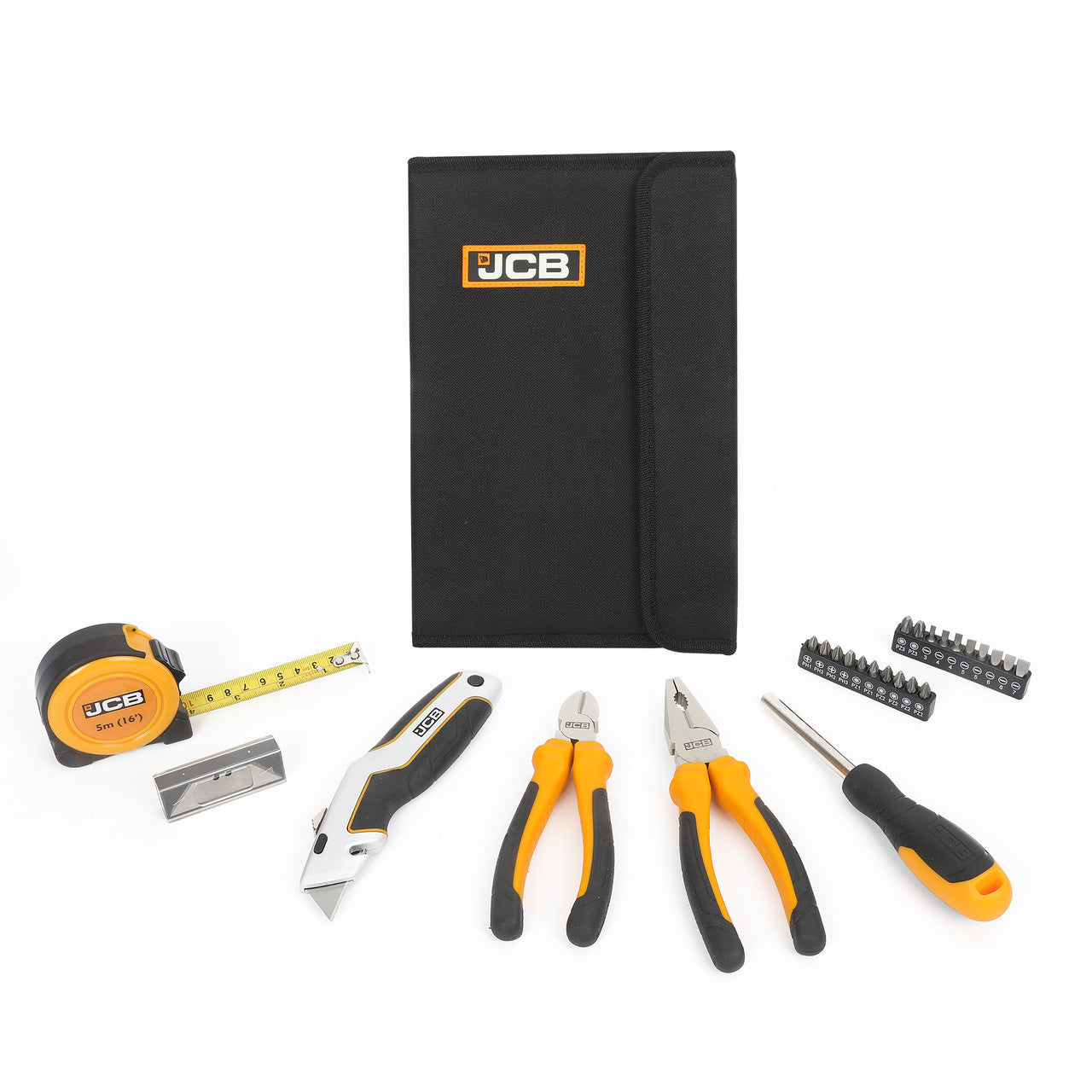 JCB 26 Piece Tool Set inc. Pliers, Cutters, Blades, Measuring Tape, Screwdrivers and more in a Carrying Case | JCB-26-SET