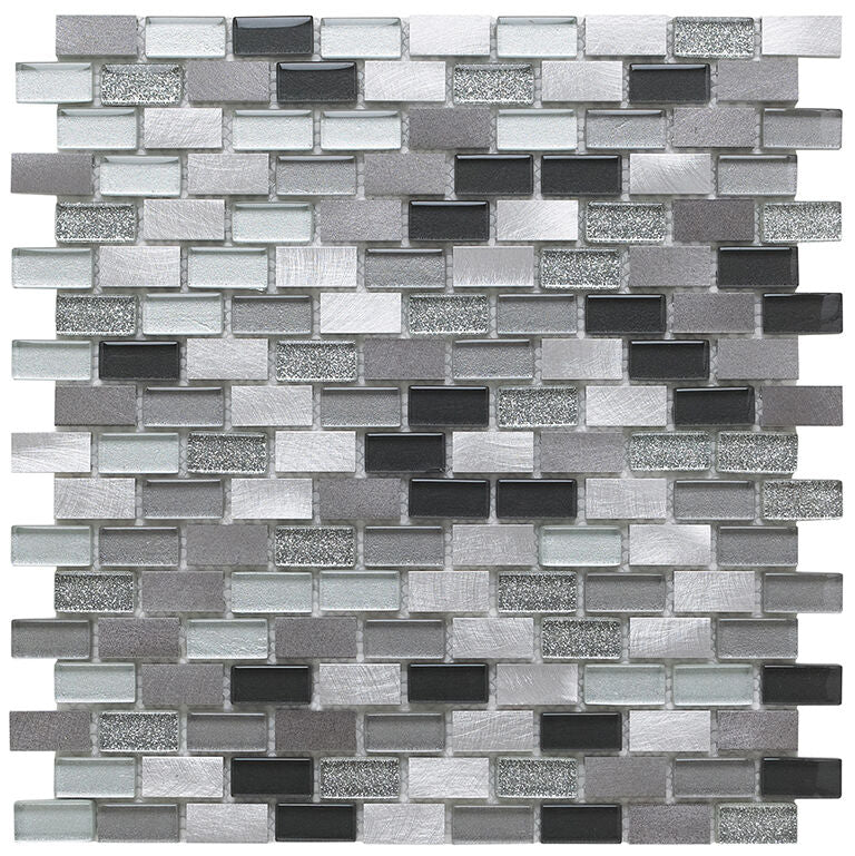 Platinum Lancer 139 Glass/Metal Mix Mini Brick Mosaic 15x30mm