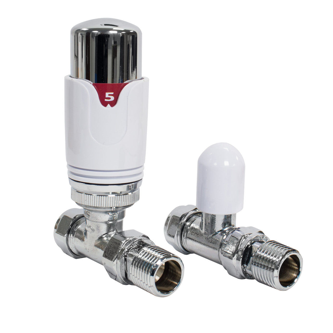 White Chrome Straight Thermostatic Radiator Valve Pack - 15mm