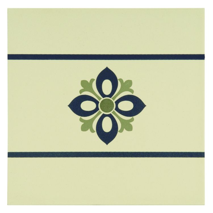Original Style Odyssey Primo Bohemia Border Dublin, Khaki and Dark Blue on White 15x15cm