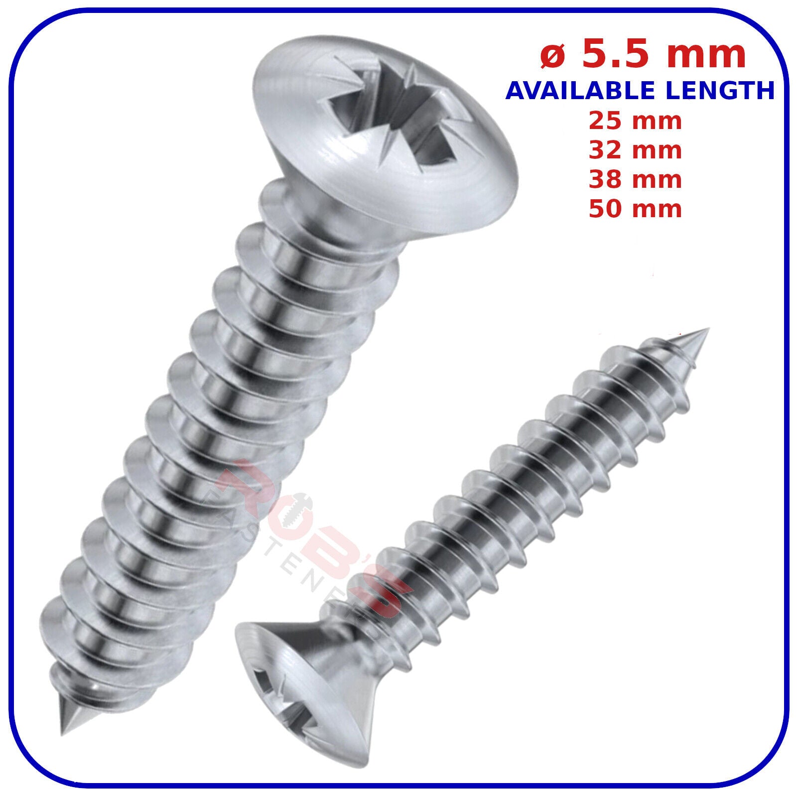 ø 5.5mm SELF TAPPING SCREWS RAISED COUNTERSUNK HEAD POZI ZINC PLATED