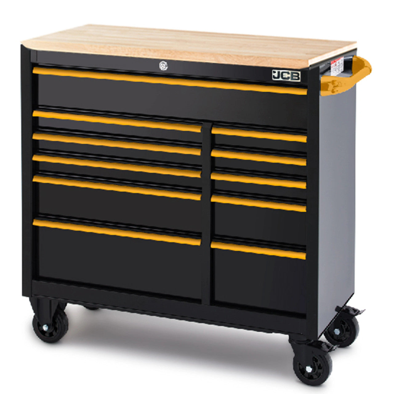 JCB Classic Design 42’’ Roller Tool Cabinet, 11 Drawers, Steel with Hardwood Worktop | JCBRCBB