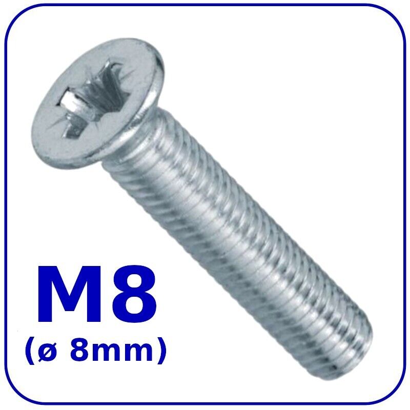 M8 MACHINE SCREWS COUNTERSUNK FLAT HEAD POZIDRIV ZINC PLATED DIN 965