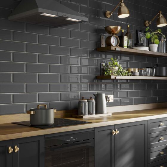 Metro Dark Grey Wall Tile 10x30cm