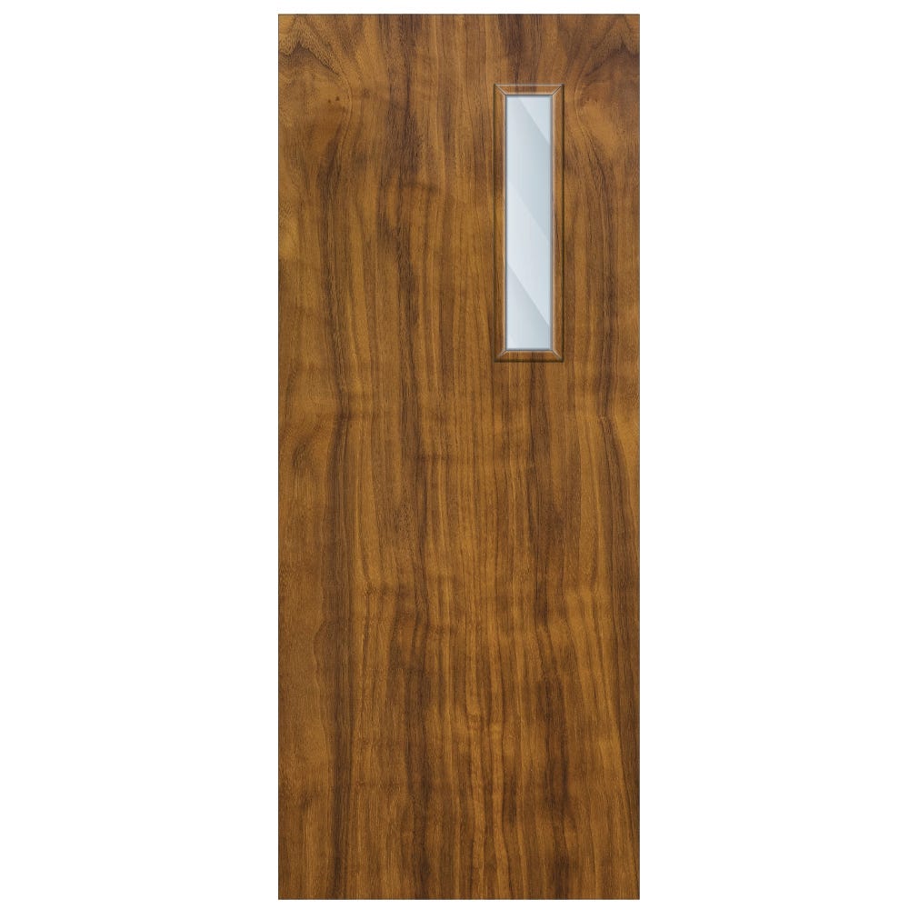 Crown American Black Walnut Solid Core FD30 Clear Glazed Internal Fire Door 1981mm x 762mm x 44mm | 600mm x 150mm VP