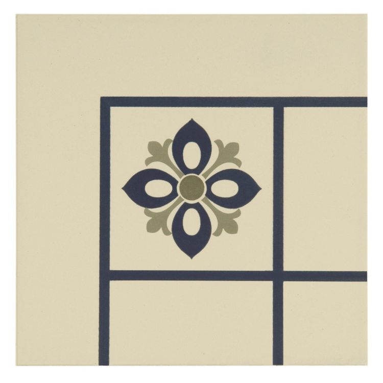 Original Style Odyssey Primo Bohemia Corner Dublin, Khaki and Dark Blue on White 15x15cm