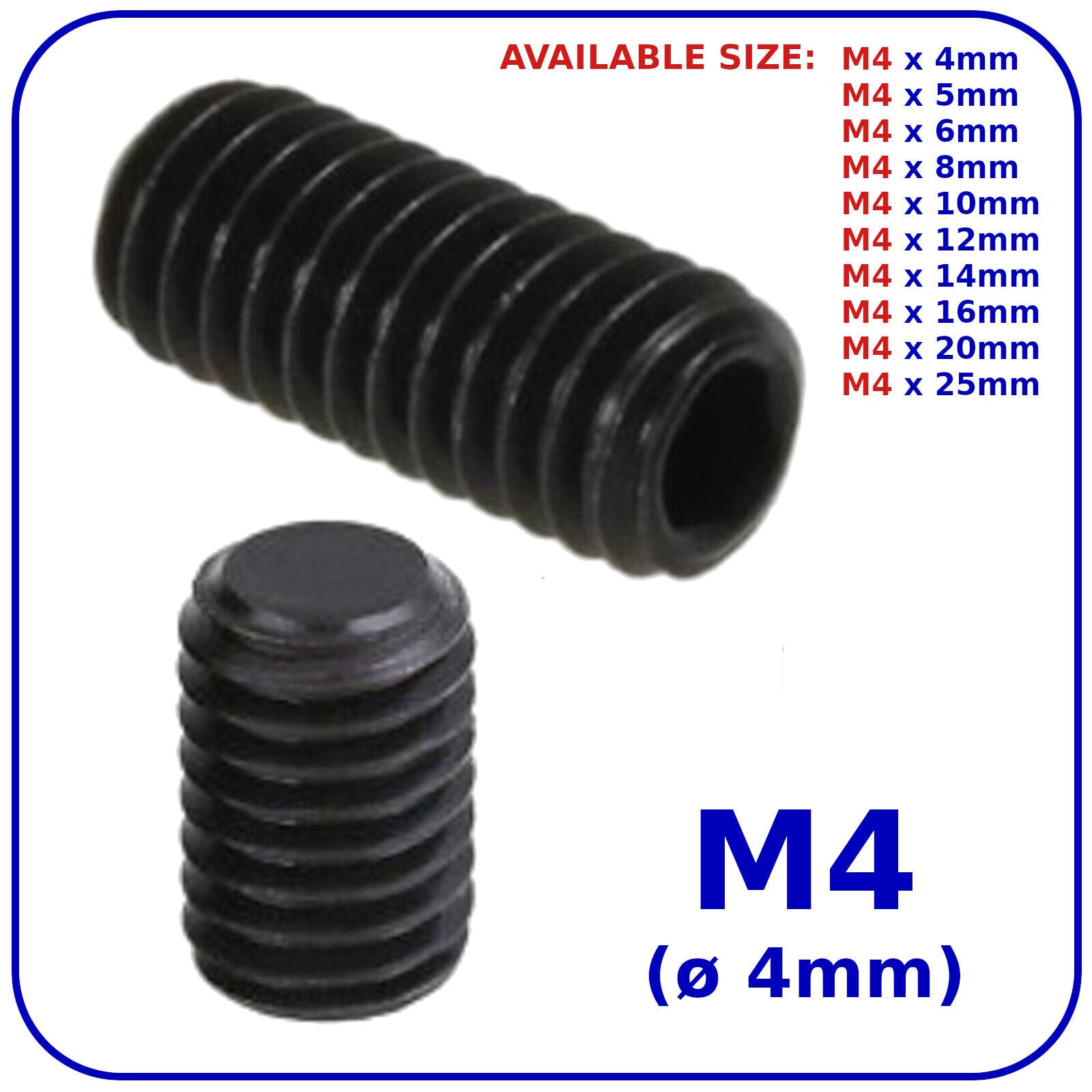 M4 (ø 4mm) SOCKET GRUB SCREWS FLAT END BLACK DIN 913