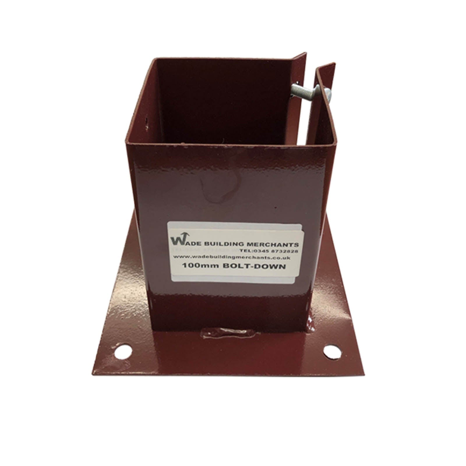 Bolt Down Fence Post Shoe - Bolt Secure - 100x100mm - Oxide Red