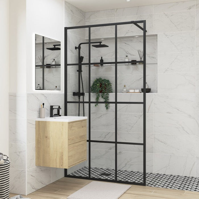 Wet Room Front Panel Framed Black 1200mm