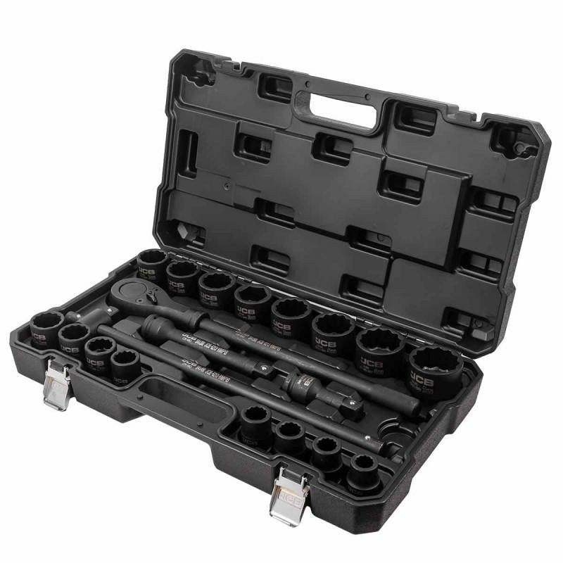 JCB 21 Piece Impact Socket, Ratchet Tool and breaker bar Set, 3/4'' Drive | JCB-6213-9MPB