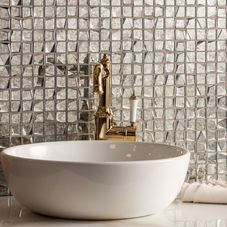 Original Style Glassworks Facet Mosaic Antique Mirror White Tile 30x30cm