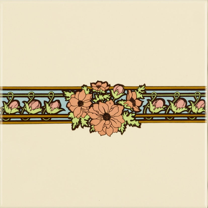 Original Style Artworks Alphonse Mucha Evening Reverie Border Tile on County White